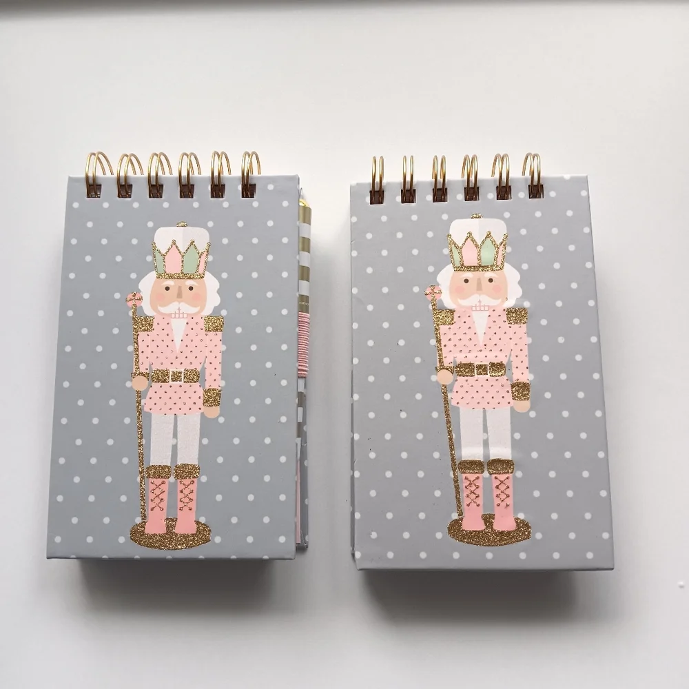 NEW Christmas Spiral Bound Notepads with Pen Nutcracker Santa Gold Red Gifts
